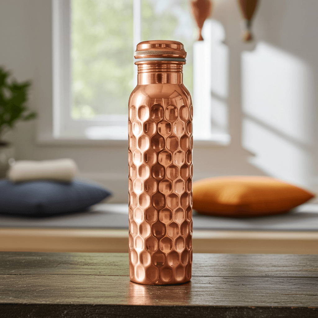 A calm daily ritual — water poured and enjoyed from copper.