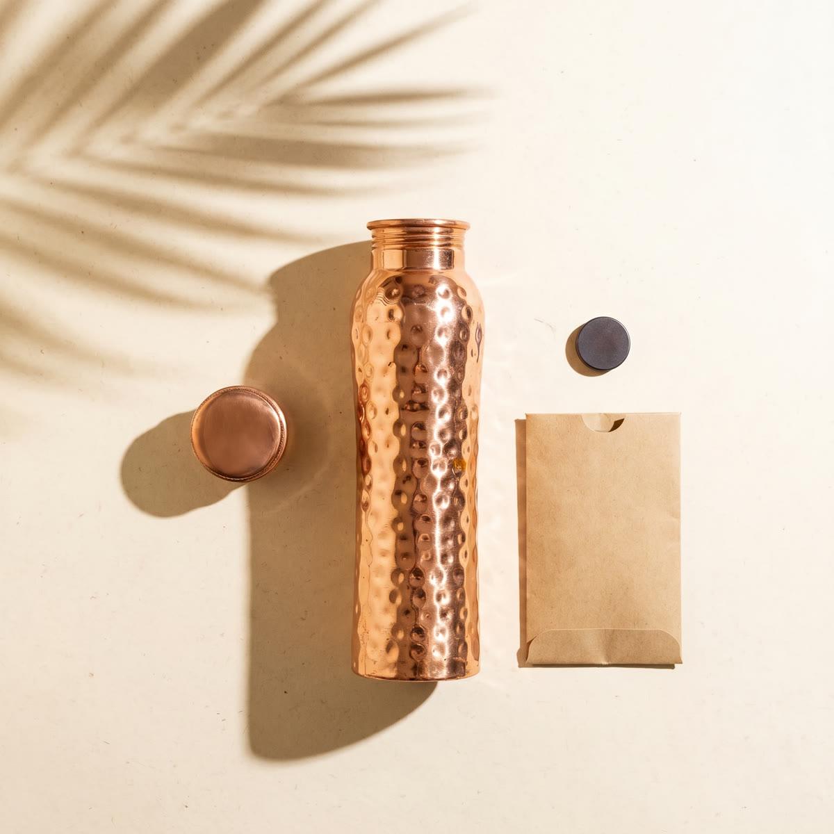 A close-up of solid, hand-hammered Coppora copper — independently lab-verified at 99.9% purity.